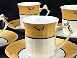 Topkapi Lot de 6 Tasses Gloria Gold en Porcelaine avec décor doré pour 6 Personnes