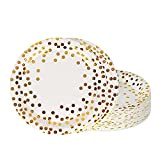 Topways Lot de 48 assiettes jetables en papier doré blanc - 22,9 cm - Fournitures de fête pour anniversaires, mariages, ...