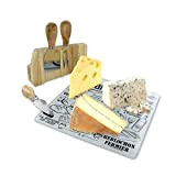 Totally Addict KA1732 Plateau à fromage et ses 3 ustensiles couteau fourchette hachette Avec support aimanté Bois inox et verre ...