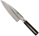 Totiko Couteau de cuisine professionnel japonais, couteau professionnel en acier, lame de 18,5 cm, Deba pour gauchers, manche en bois ...