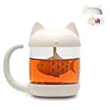 Tougo Tasse à thé en verre pour chat pour poissons, cadeau d'anniversaire idéal , les amoureux de chats,250ML