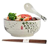 TuYines Bol de ramen,Bol japonais en céramique,Ramen Bowl avec cuillères baguettes,Bol à ramen,bols à soupe porcelaine,Saladiers