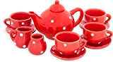 Ulysse- Dinette en Porcelaine-Service à thé Rouge avec Motifs à Pois Blancs, 5039