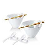 UNICASA Bol Japonaise Ramen, Bols Nouilles Ceramique 2 Pcs Vaisselles pour Céréales Salade Dessert Pâtes Soupe, 2 Supports Inclut, 600 ...