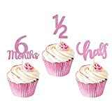 Unimall Global Lot de 24 décorations à paillettes 6 mois pour cupcake Sparkly Semi-année Anniversaire 1/2 Gâteau d'anniversaire 6 mois ...