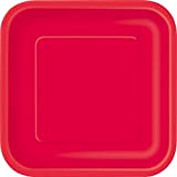 Unique Party- Assiettes en Carton Carrées Écologiques-18 cm-Couleur Rouge-Paquet de 16, 31502EU, Red