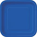 Unique Party- Assiettes en Carton Carrées Écologiques-23 cm-Couleur Bleu Roi-Paquet de 14, 31484EU, Royal Blue