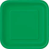 Unique Party- Assiettes en Carton Carrées Écologiques-23 cm-Couleur Vert Émeraude-Paquet de 14, 31871EU, Emerald Green