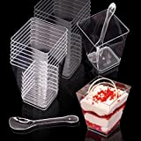 UptVin 50 pièces Tasses à Dessert avec Cuillères, 150ml Gobelets à Dessert en Plastique, Tasse de Pudding, Réutilisable Verrines Plastique, ...