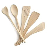 Ustensiles de cuisine en bois, Set de 5, Made in EU, 1 grande cuillère à sauce de 30cm, 1 spatule ...