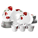 Van Well Monika Service de table 30 pièces pour 6 personnes, porcelaine de marque élégante, décoration florale, service de table, ...