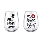 Verres pour couple, Mr Right and MRS Always Right, Tasses de mariage pour les mariés, Verres à vin Cadeaux pour ...