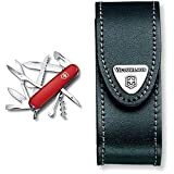 Victorinox Huntsman Swiss Army Couteau de poche, Rouge & 4.0520.3 Etui-Ceinture - Pochette en cuir noir avec fermeture Velcro