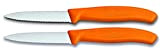 Victorinox Swiss Classic Lot de 2 Couteaux d’Office, avec Tranchant Denté, Acier Inoxydable, Orange