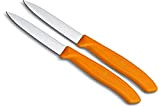 Victorinox Swiss Classic Lot de 2 Couteaux d’Office, Lame de 8 Cm, Pointe Moyenne, Acier Inoxydable, Orange
