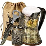 Viking Culture Corne à boire, verre à shot et décapsuleur (3 pièces), ensemble authentique - 500 ml Chope de bière, ...