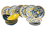 Villa d'Este Home Tivoli Service de vaisselle 18 pièces en porcelaine et grès, 6 places de table différentes, Sicile