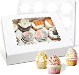 WEIMIN Lot de 10 boîtes à cupcakes 12 trous avec fenêtre Blanc, 32.4 x 25 x 9cm (13 x 9.8 ...
