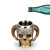 WIKEA Tasse de bière de crâne d'acier Inoxydable, Tasse de crâne de Guerrier de Viking Tankard, Tasse de Drinkware de ...