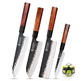 WILDMOK 4 pièces ensemble de couteaux de cuisine couteau de chef couteau Santoku couteau Nakiri couteau utilitaire - 3 couches ...
