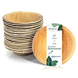 Wiseware - Lot de 25 bols jetables ronds en feuilles de palmier biodégradables - Diamètre 13 cm - Vaisselle de fête bio ...