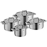 WMF Comfort Line Lot de 4 casseroles à induction avec couvercle en verre Cromargan en acier inoxydable mat, graduation, lot ...