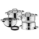 WMF Compact Cuisine Lot de 4 casseroles à induction avec couvercle en verre Cromargan en acier inoxydable poli poli avec ...