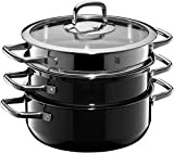 WMF Fusiontec Lot de 3 casseroles compactes à induction en acier inoxydable Cromargan poli Noir