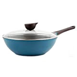 Wok (Chef's Pan) avec couvercle en verre - Sans bâton en céramique de 12 pouces - Bleu profond de Neoflam