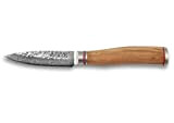 Wusaki - Couteau d'Office lame damas 9cm en acier japonais VG10 manche olivier vendu dans un coffret cadeau