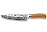 Wusaki Damas VG10 Couteau de chef lame damassée 20cm acier japonais et manche en bois d'olivier - Vendu dans un ...