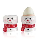 WW STYLE Lot de 2 coquetiers en céramique de qualité supérieure - Motif bonhomme de neige - Porcelaine - Porte-œufs ...