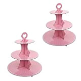 XIXIMENG 2 Pack Carton Cupcake Stand 3- Tier Edge Dessert Stand, Carton Cupcake Stand Pink (Poudre à Pois)
