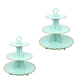 XIXIMENG 2 Pack Carton Cupcake Stand 3- Tier Lace Edge Dessert Stand, Carton Cupcake Stand (Vert bordé d'or)