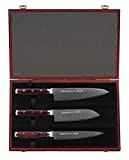 Yaxell Super Gou 161 Set de couteaux Damas avec couteau de chef + couteau Santoku + couteau à fileter dans ...