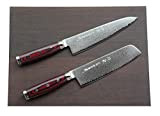 Yaxell Super Gou 161 Set de couteaux de chef en acier avec couteau à légumes Nakiri, noyau de coupe en ...
