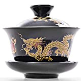 YBK Tech Tasse à thé et soucoupe en porcelaine avec couvercle style Gaiwan pour le Gong Fu Cha Motif dragon ...
