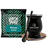 Yerba Mate Ensemble avec gourde TermoMate Cebador noire + bombilla + accessoires + échantillon de fitness vert Mate 50 g ...