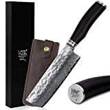 YOUSUNLONG Couteaux Nakiri 16,5cm Usuba Couteaux - Japonais Martelé Damas Acier - Naturel Ébène Manche En Bois avec Gaine En ...