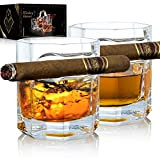 YouYah Set de 2 Verres à Whisky avec Porte-Cigare - Verre de Dégustation en Cristal avec Porte-Cigare, Accessoire Cigares, Verre ...
