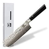 zayiko Kuo couteau damassé Nakiri 17,70 cm lame extrêmement tranchante I Couteau de cuisine professionnel en acier damassé japonais 67 ...