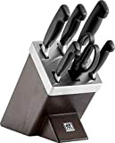ZWILLING Bloc de Couteaux SharpBlock (7 pièces) avec Affûteur Intégré, Bloc Brun en Bois de Frêne, Couteaux/Ciseaux, Acier Inoxydable, Manche ...